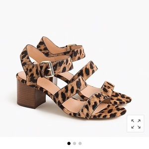 J Crew three-strap sandals in leopard calf-hair
